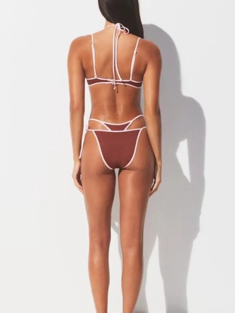 NEW SKIMS Signature Swim Layered Tie Side Bikini Bottom Henna Contrast Large NWT